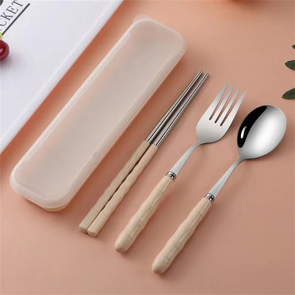 Stainless Steel Camping Utensils Set Chopsticks Eco-Friendly Travel Cutlery Dinnerware 3-in-1 Camping Spoon Fork Daily Use