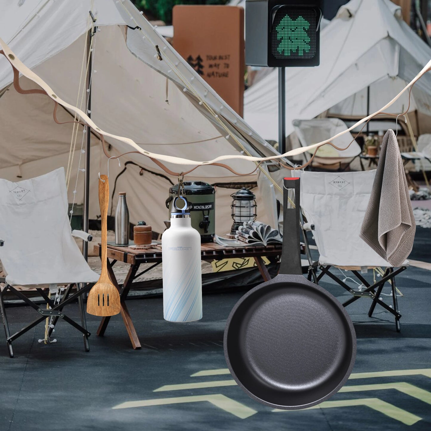 Outdoor camping clothesline travel leather PU canopy camping camping equipment webbing camouflage tent lanyard