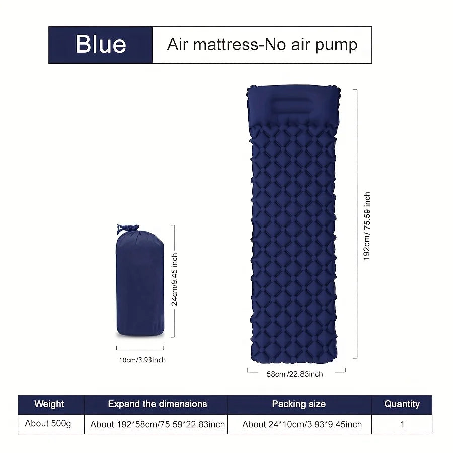 Outdoor Camping Sleeping Mattress Ultra-light Inflatable Mattress with Pillow, Waterproof P6 Coating, Suitable for Hiking