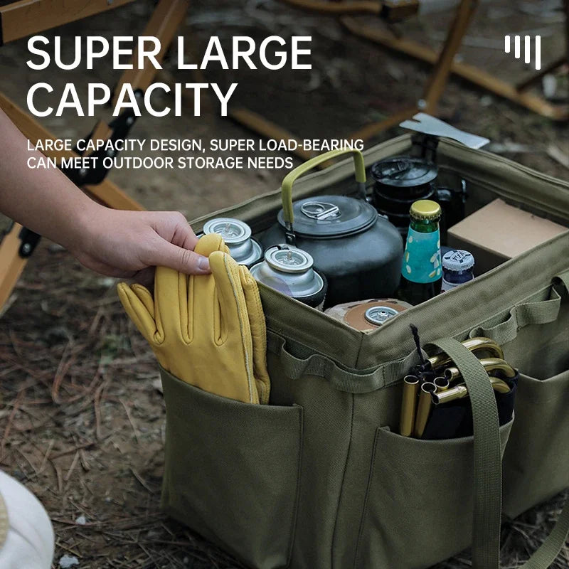 LargeCamping Storage Bag, Elastic Compression Oxford Storage W/ Waterproof Bottom, Multi-Pocket Outdoor Tool Organizer