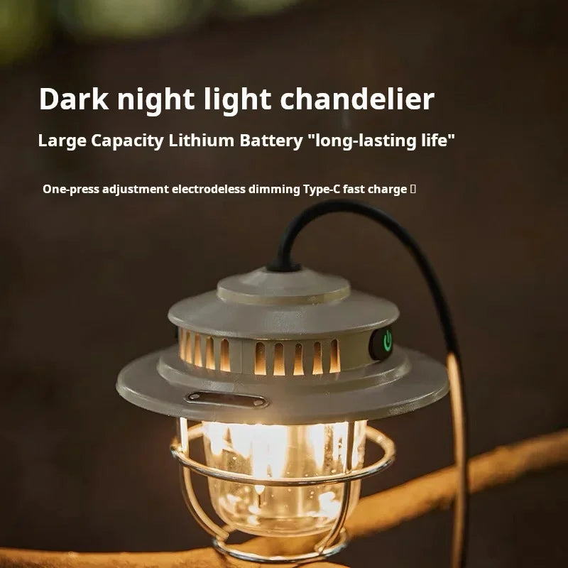 Camping Lamp Outdoor Retro Hanging Lamp Portable Stepless Dimming Camping Light Waterproof Rechargeable Outdoor Light Lantern
