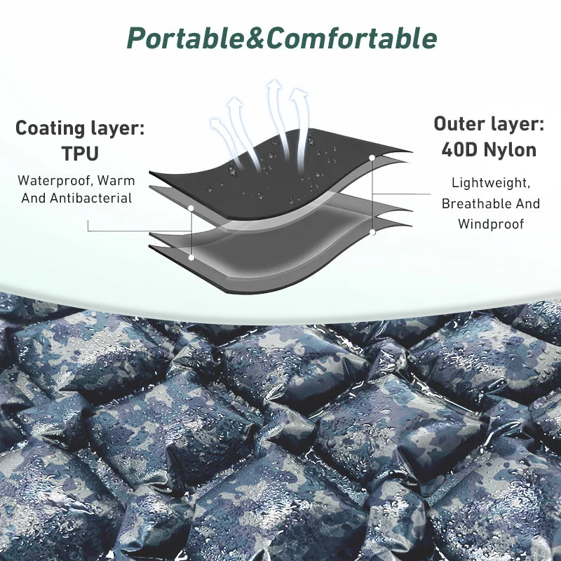 WESTTUNE Camping Inflating Sleeping Mattress Folding Outdoor Sleeping Pad Inflatable Mattress with Pillow Ultralight Travel Bed