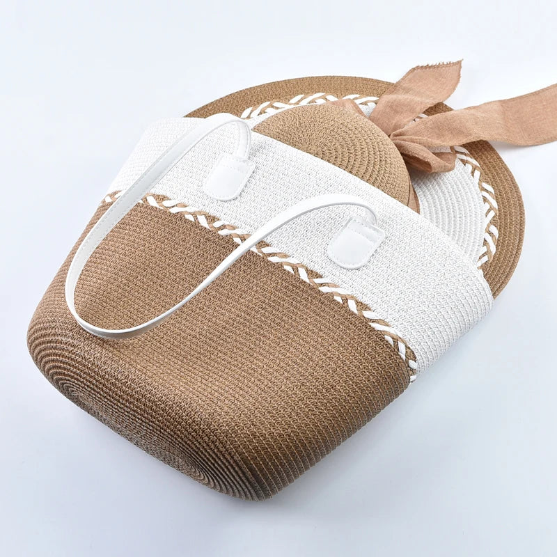 New Two-piece Set Summer Straw Hat with Shoulder Bag Outdoor Travel Beach UV Protection Hat