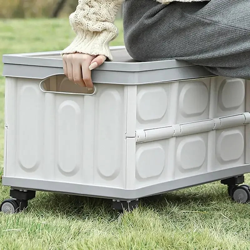 Folding Camping Organizer with Trolley and Wheels Outdoor Food Organizer with Table Board Picnic Chopping Board For Camping