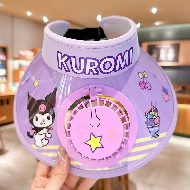 Sanrio Kids Cooling Hat With USB Fan Sun Protection Summer Outdoor Adjustable Sun Visor For Boys Girls Cute Cartoon Beach Cap