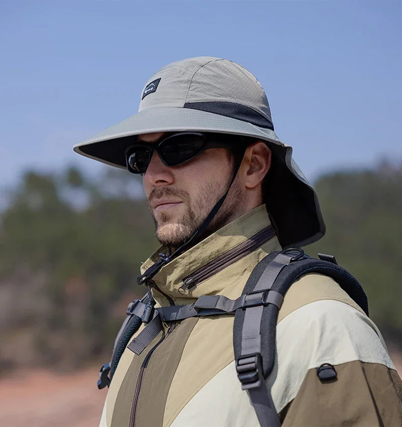 Summer MEN Shawl Fisherman Hat Quick Drying Breathable Sunshade Hat Outdoor Sun Protection Fishing Hat