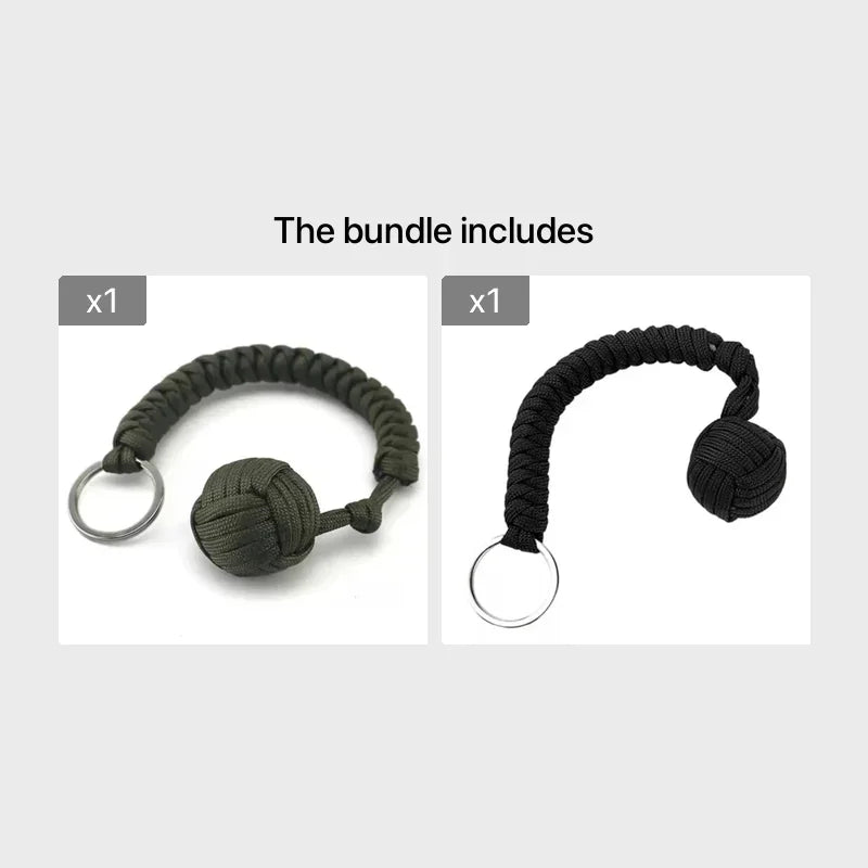 Outdoor Self-Defense Umbrella Rope,Monkey Fist Steel Ball, Paracord Survival Key Chain, Outdoor Safety Protection Accessories