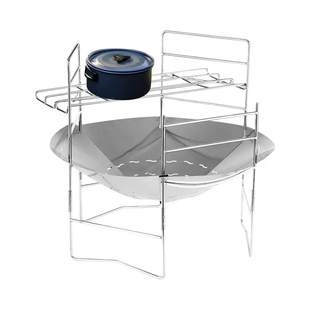 camping Bonfire Fire Pit Grill Foldable Circular Bonfire Stand Portable Firewood Stove Cookable Camping Stove Grill Burning