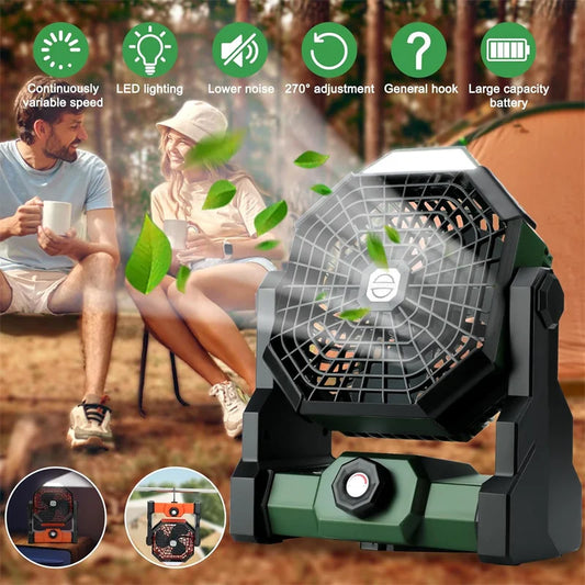 Camping Fan Rechargeable Portable Battery Operated Camping Fan for Tents,Hangable USB Silent Camping Fans with LED Light
