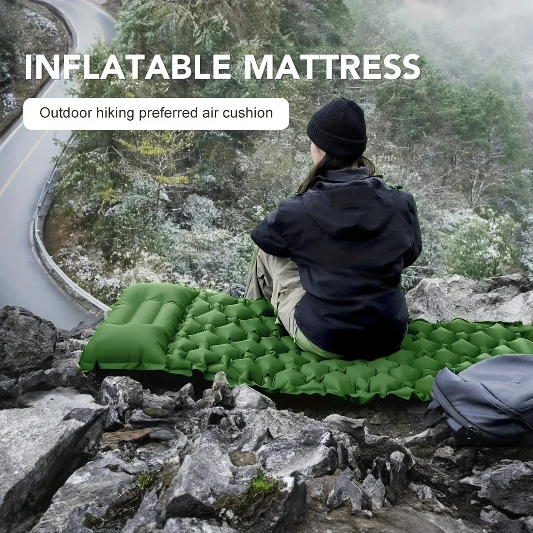 Outdoor Camping Sleeping Mattress Ultra-light Inflatable Mattress with Pillow, Waterproof P6 Coating, Suitable for Hiking