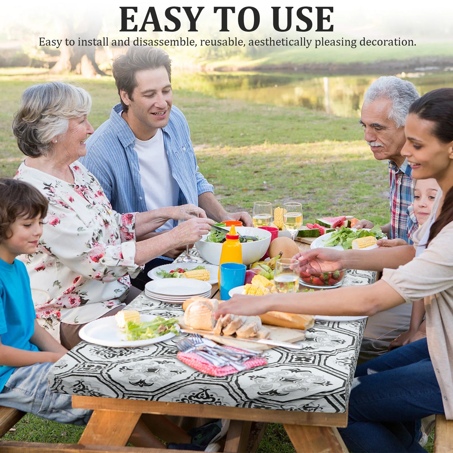 Tablecloth Bench Cover PVC Waterproof Camping Tablecloth Kit With Elastic Edge Picnic Table Cover Decoration for Outdoor Garden