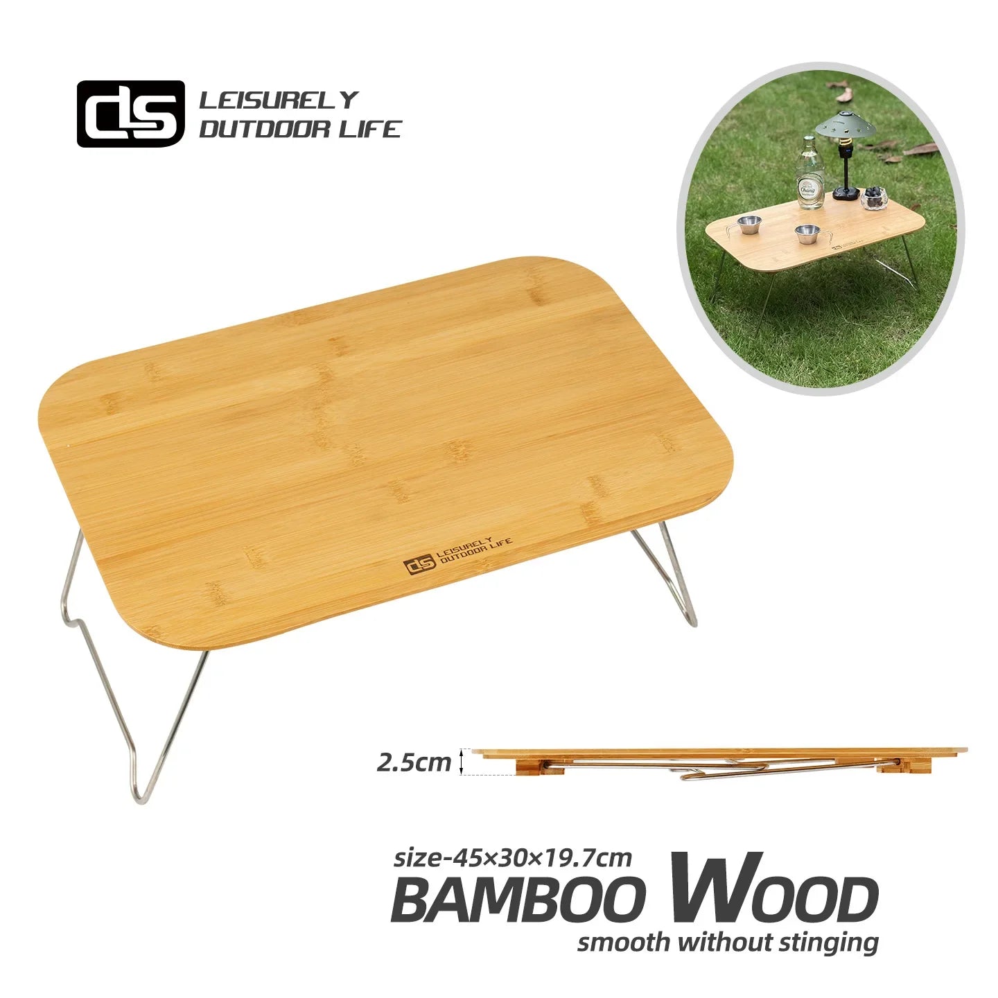 MOUNTAINHIKER CLS Outdoor Mini Folding Table Camping Picnic Bamboo Wood Table Portable Home Car Table Bamboo Stainless Steel