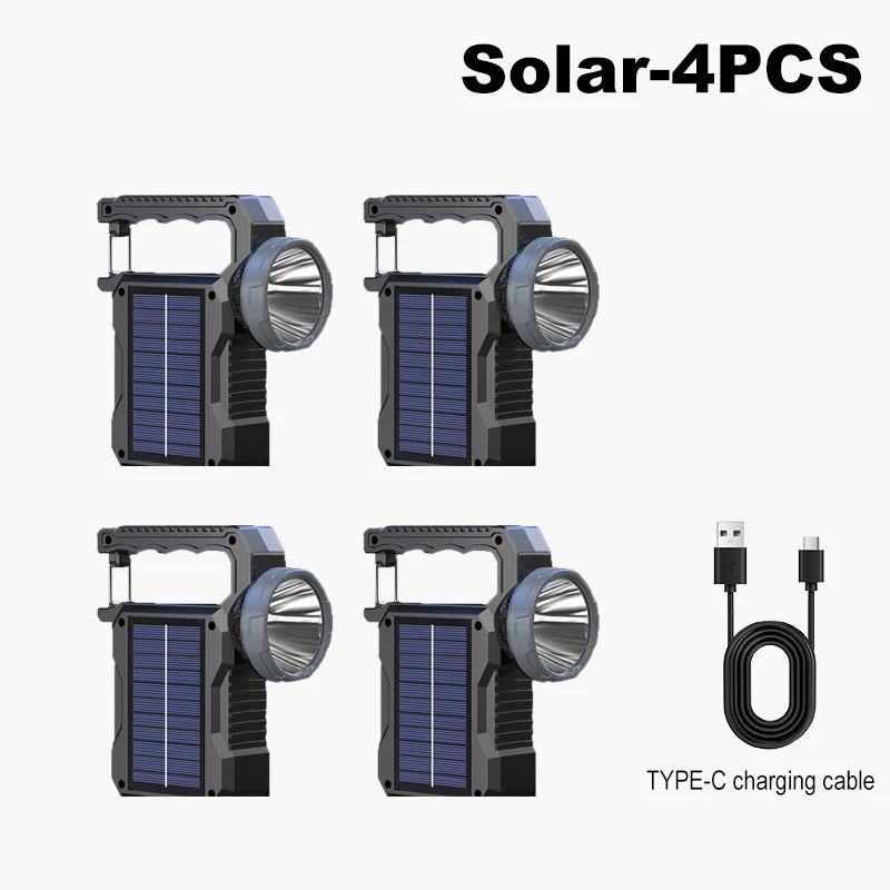 Solar Power LED Flashlights Multifunctional Portable Light Rechargeable Camping Work Light Solar Charging High brightness Torch
