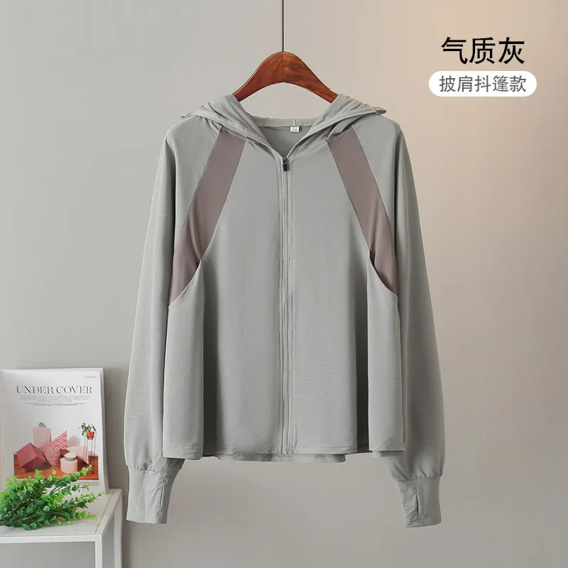 Ice Silk Sun UPF 50+ UV Protection Jacket Big Brim Thin Ice Silk Sun Protection Jackets UV Protection Hooded Windbreaker 4XL 5XL