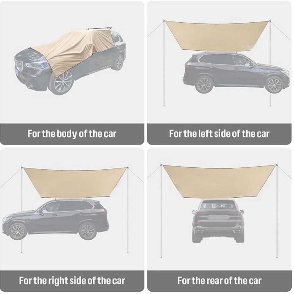 Retractable Car Awning Camper Truck Camping Side Tent Shade Water Resistant Shelter with 2M Tent Pole for Car/SUV/Truck/Van/Jeep
