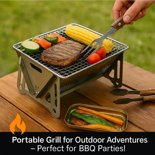 Portable Charcoal BBQ Grill Foldable Compact Outdoor Cooking Grill for Camping, Picnics, Backyard - Small & Durable