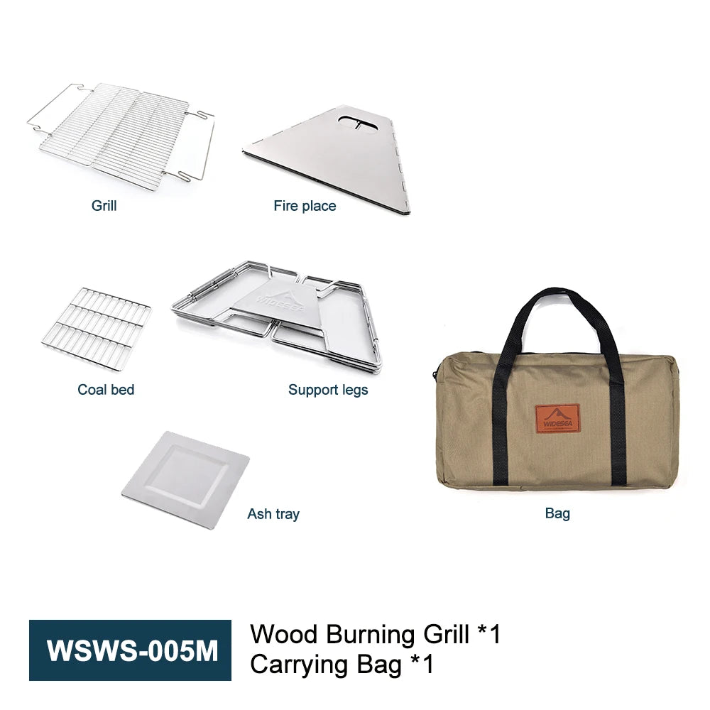 Widesea Windproof Wood-Burning Camping Grill Outdoor Stainless Steel Wilderness Survival BBQ Equipment for Tourists