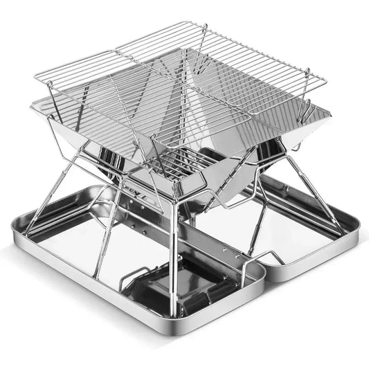 Camping Grill Charcoal Stove Folding Stainless Steel Fire Pit Grill Backpacking for Outdoor Cooking Hiking Camping Picnics Stove