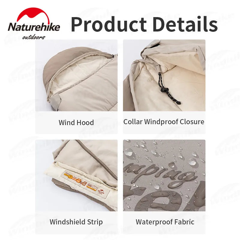 Naturehike Outdoor Sleeping Bag Cotton Envelope Style Spliceable Double Quilt Camping Keep Warm Sleeping Bags Machine Washable