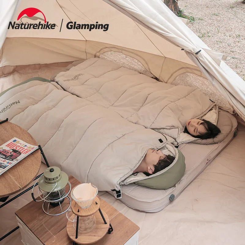 Naturehike Outdoor Sleeping Bag Cotton Envelope Style Spliceable Double Quilt Camping Keep Warm Sleeping Bags Machine Washable