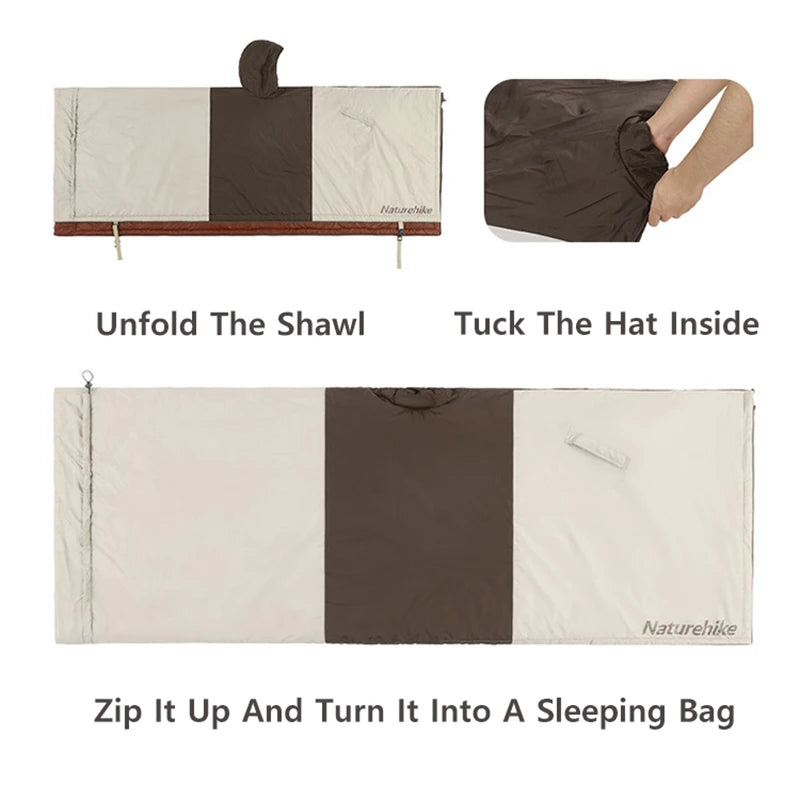 Naturehike Sleeping Bag Wearable Cloak Sleeping Bag Poncho Coat Outdoor Camping Portable Ultralight Cotton Sleeping Bag Quilt