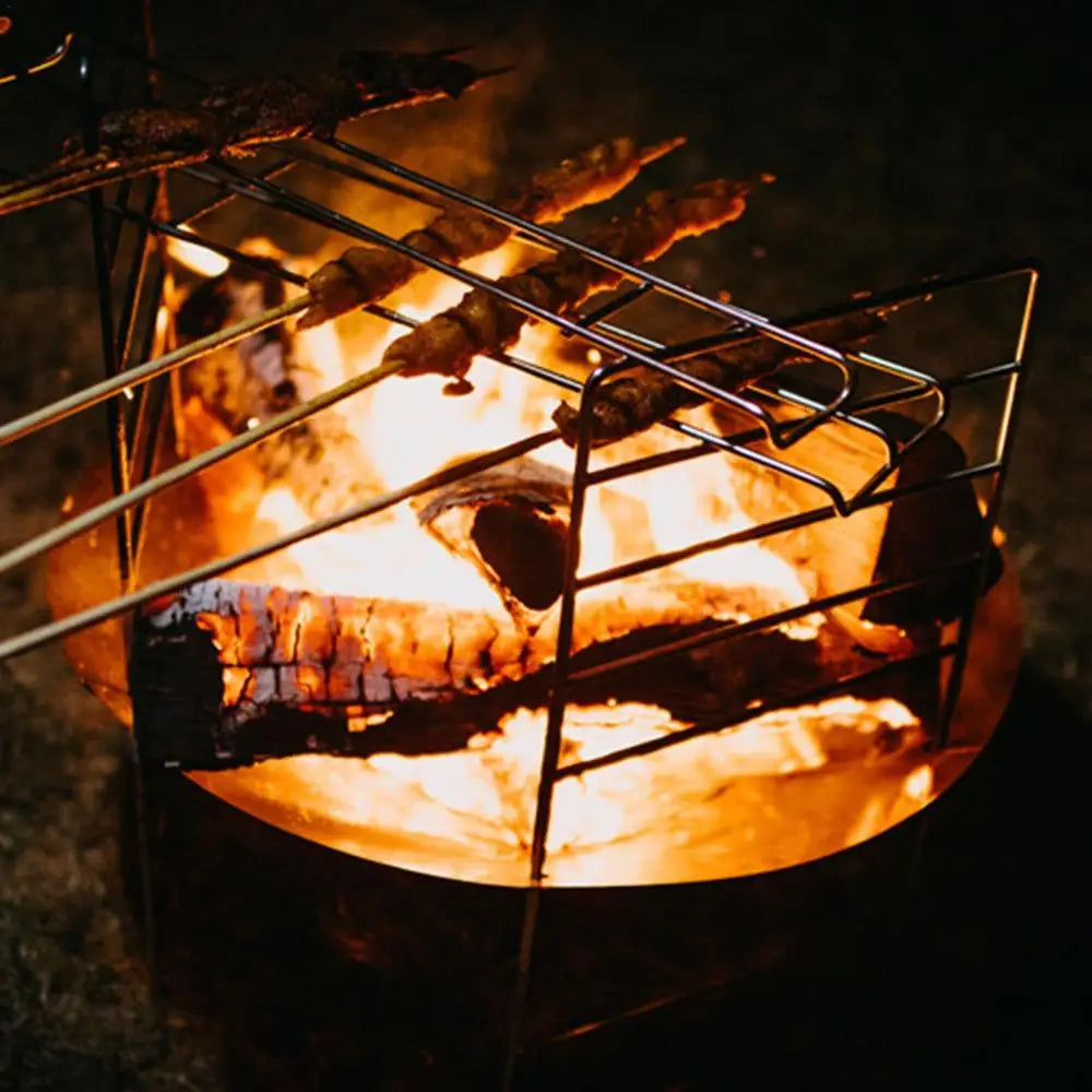 camping Bonfire Fire Pit Grill Foldable Circular Bonfire Stand Portable Firewood Stove Cookable Camping Stove Grill Burning