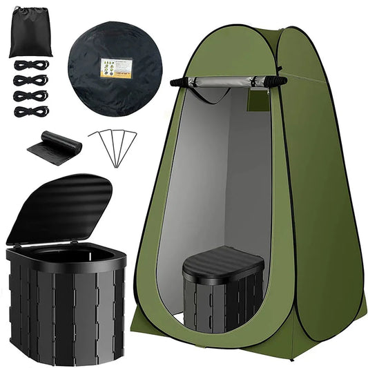 ‌Portable Pop-Up Toilet Tent Privacy Shelter for Camping RV & Outdoor Travel – Washable Foldable Kit with 12 Sanitation Bags