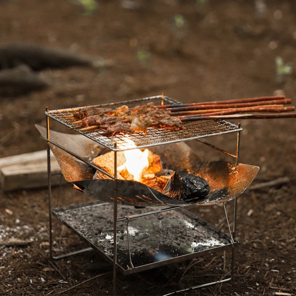 Camping BBQ Grill Portable Camping Fire Grill Folding Camping Firepit Stainless Steel Outdoor Wood Burner for Camping Picnic