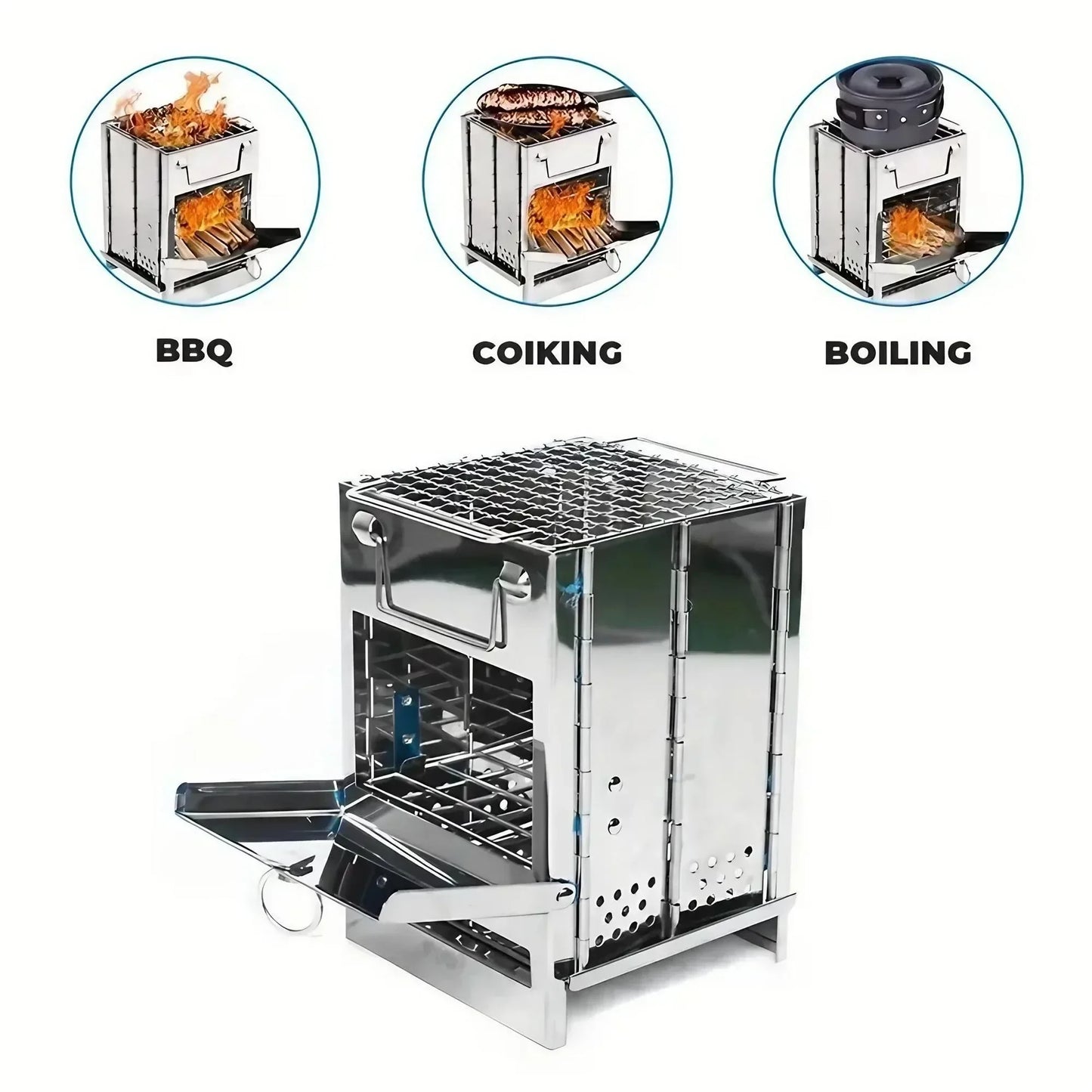 STONEGO Square Wood Stove Outdoor Grill Mini Grill BBQ Outdoor Grill Camping Picnic Folding Grill