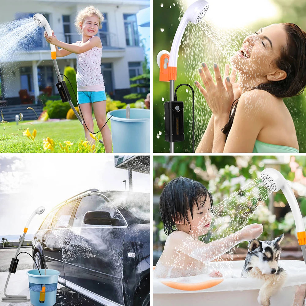 Camping Shower Rechargeable Electric Outdoor Waterproof Portable Shower Pump Kit for Hiking Beach Travel Car Pet Washing