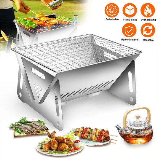 304 Barbecue Stove Household Barbecue Grill Mini brazier folding BBQ grill Charcoal Courtyard BBQ Portable Fire stove with Grill