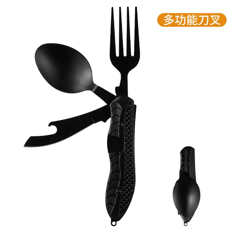 Outdoor Camping Utensils Portable Stainless Steel Foldable Spoon Fork Knife Bottle Opener Combo Set Cutlery Tableware Multitool