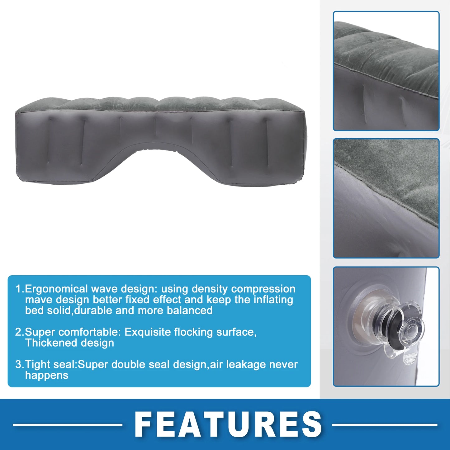 UXCELL Car Mattress Sleeping Mat Comfortable Rear Seat Air Bed Pad Air Cushion for Napping Travel Gray Automotive Accessories