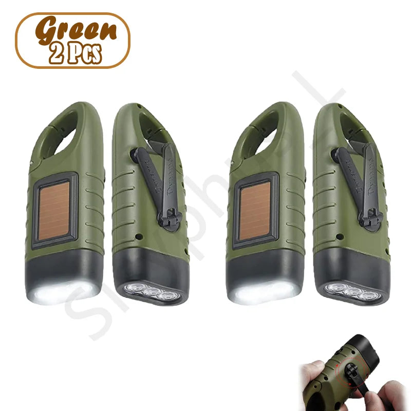Solar Hand Crank Powered LED Flashlight Emergency Light Camping Tent Torch for Outdoor Hiking Survival Gear Portable