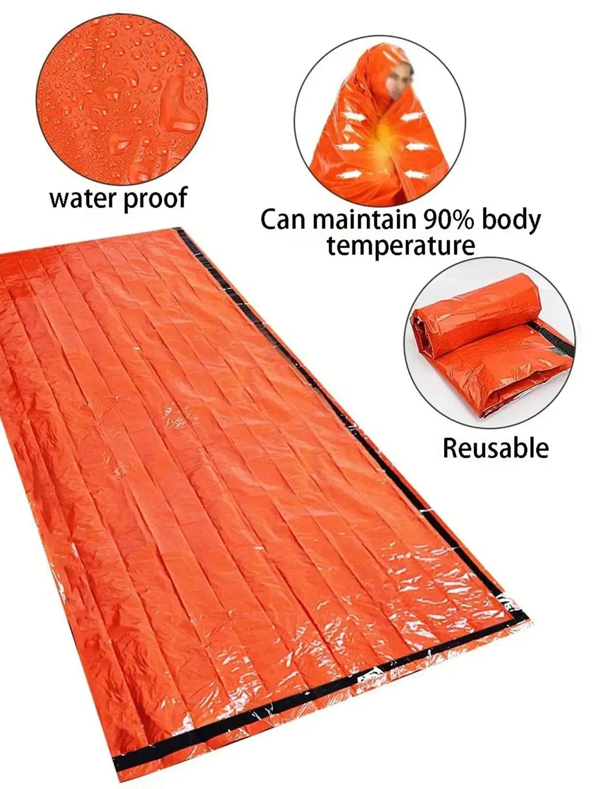 Portable Waterproof Emergency Survival Sleeping Bag Outdoor Edc Camping Gear Thermal Sack First Aid Rescue Kit Mylar Blanket