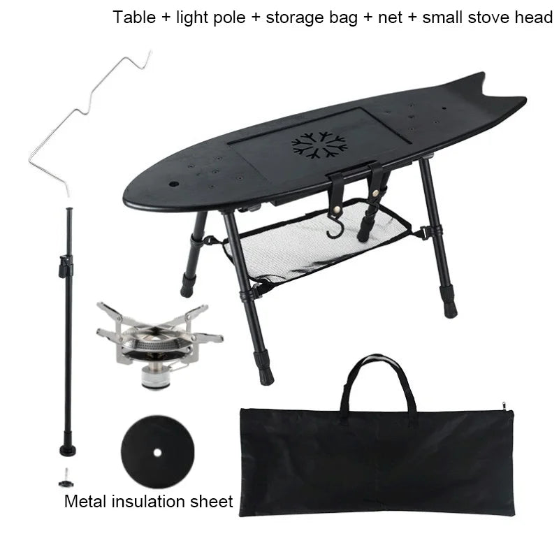Portable Wood Coffee Table with Storage Bag Folding Creative Tea Desk Light Stand Camping Picnic Table for Outdoor Beach Hiking