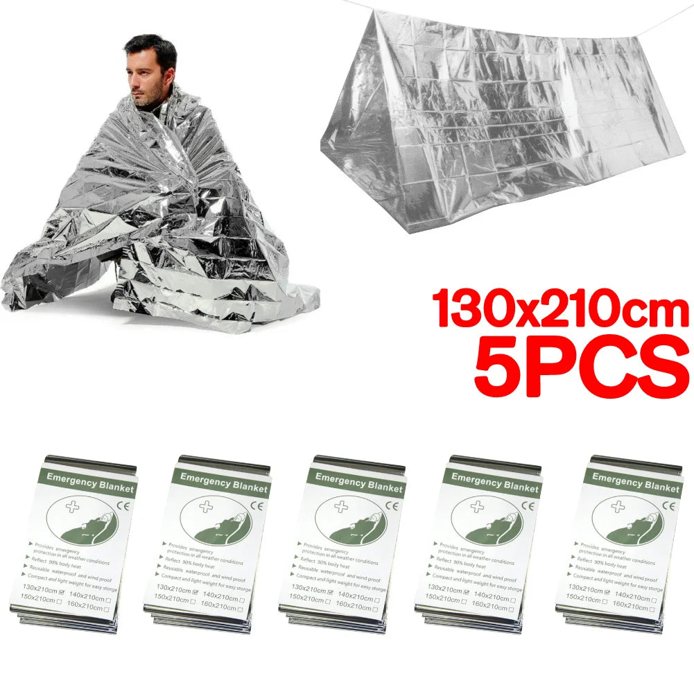 Silver Emergency Survival Thermal Blanket Outdoor Sleeping Bag Waterproof Windproof Reusable Cover for Exploration