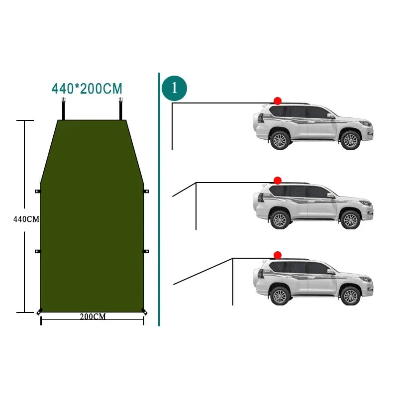 440x200cm Car Side Shelter Shade Camping Car Roof Top Tent Awning Waterproof UV Camping Tent Automobile Rooftop Rain Canopy