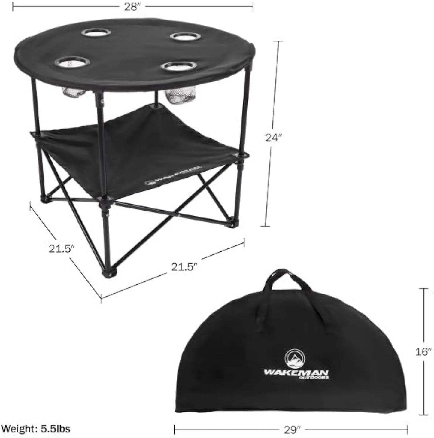 Camp Table Round 2-Tier Folding Table with 4 Cupholders and Carrying Bag for Camping, Beach and More Outdoors