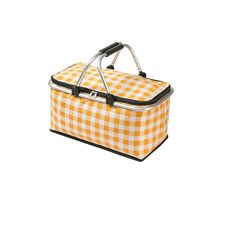 Folding picnic basket, large capacity outdoor camping insulation bag, hand-held aluminum foil thickened fabric car picnic bag