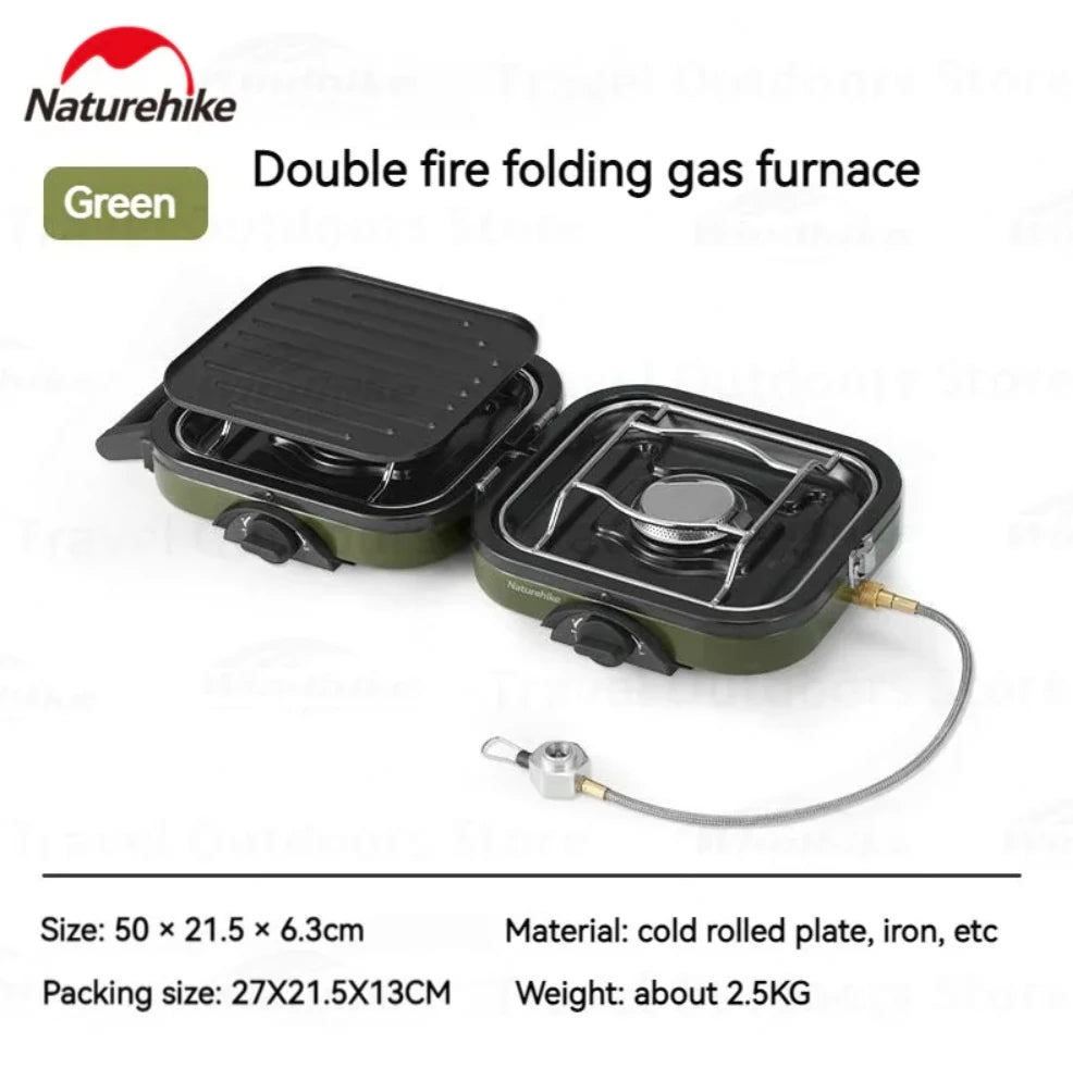 Naturehike Double Fire Gas Camping Folding Gas Stove Outdoor Equipment Burner Electronic Ignition Cooker High Power Portable