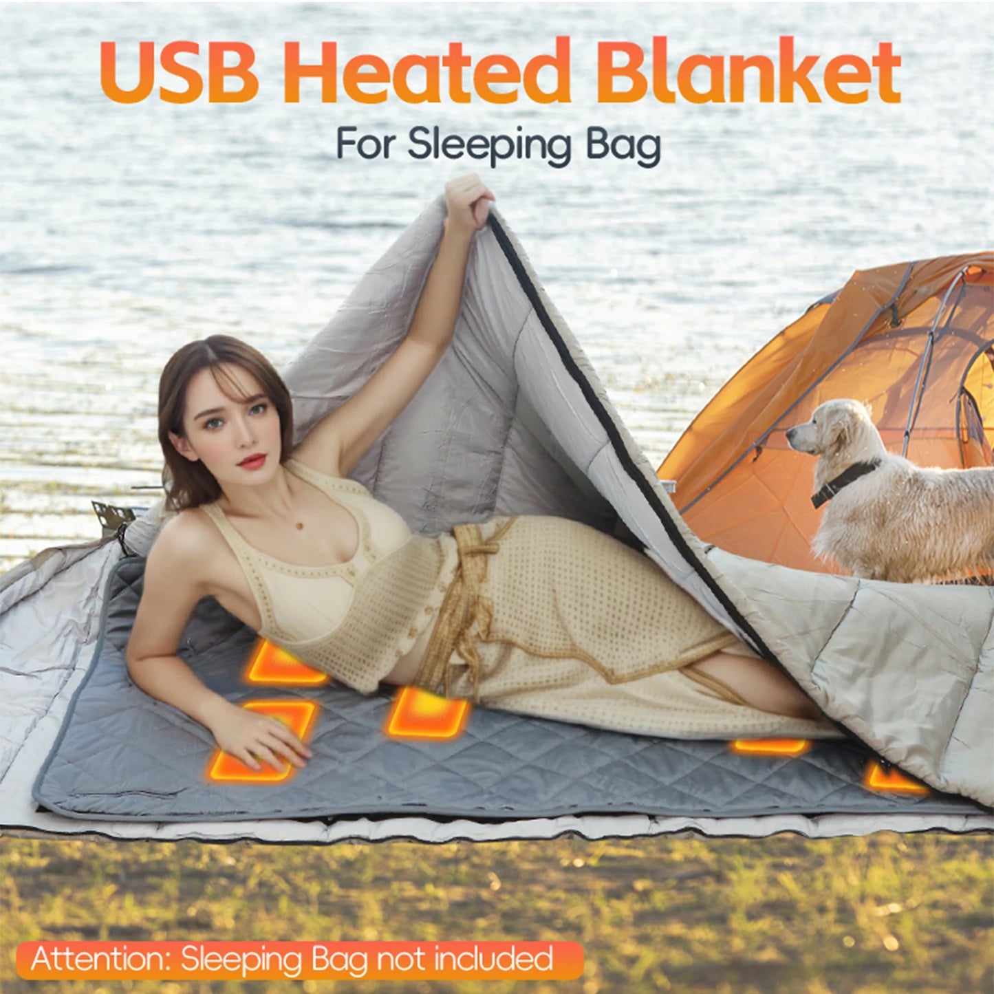 Camping Heated Sleeping Bag Pad Heated USB Sleeping Bag Liner Heated Blanket Mat Camping Warm Tent Heater Outdoor 6 Heating Zone