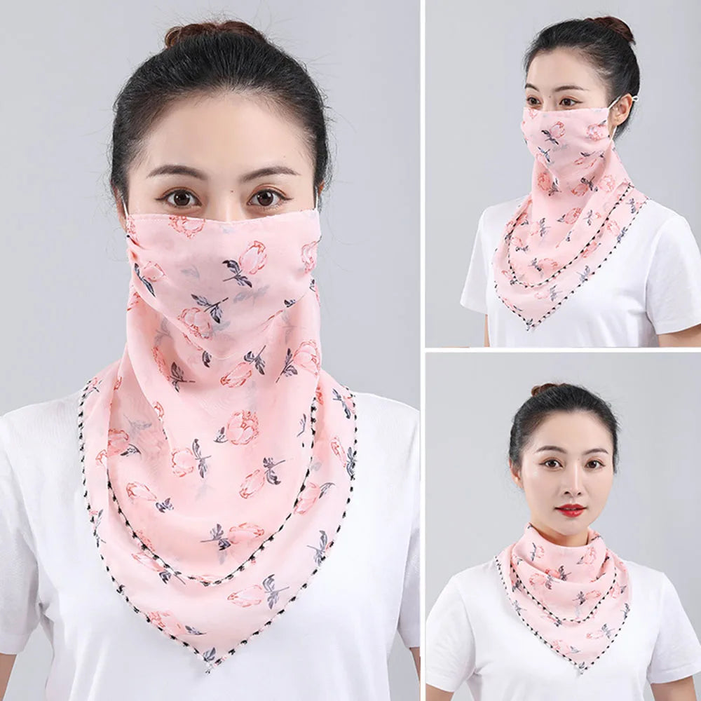 UV Protection Mask Flower Pattern Ear Hanging Sunscreen Mask UV Protection Neck Wrap Cover Bandana Scarf Women Sun Blocking Mask