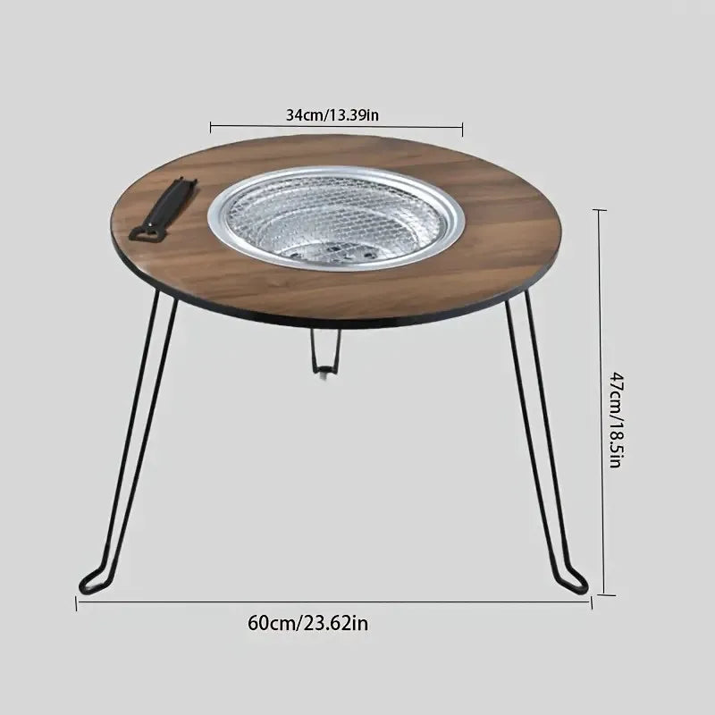 Portable foldable round table barbecue grill, smokeless barbecue grill, suitable for outdoor camping and party gatherings