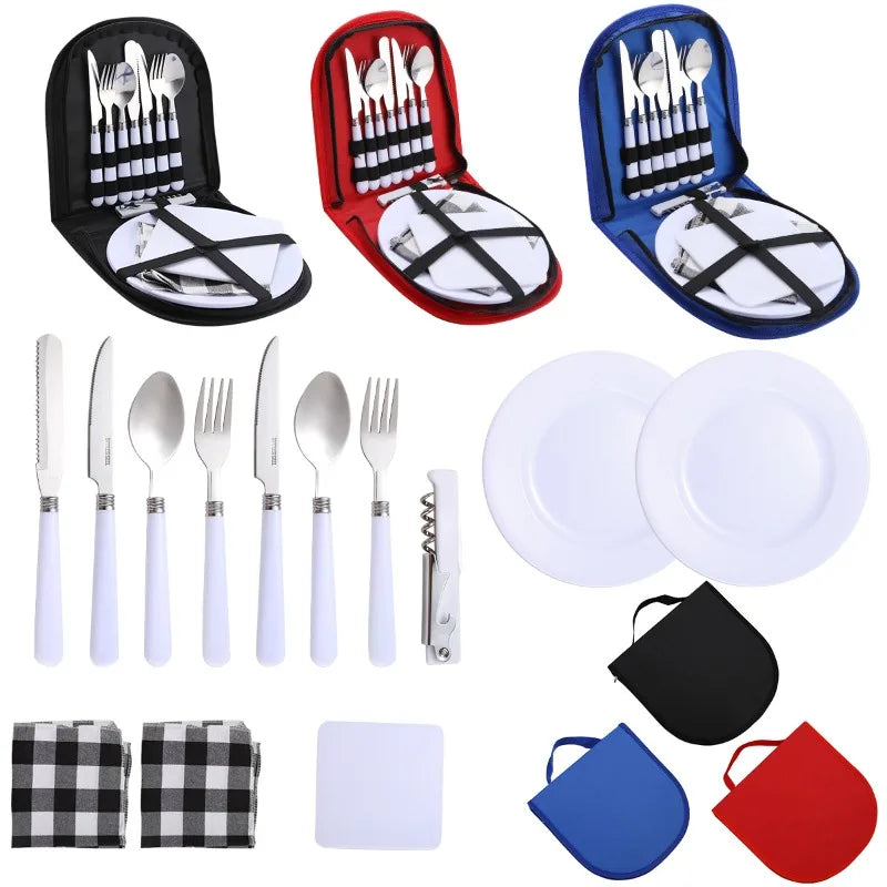 New Travel Tableware Set Portable Stainless Steel Outdoor Camping Tableware Portable Tableware Set