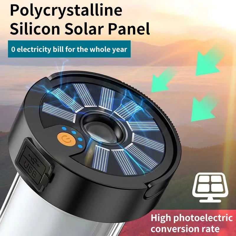 Camping Light LED Lantern Outdoor Waterproof Emergency Portable USB Rechargeable Multifunctional Tent Lamp Flashlight