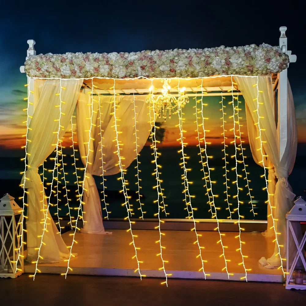 LED Solar Outdoor Lights Curtain Garland String Lights for Camping Wedding Party Garden Summer Holiday Atmosphere Decoration