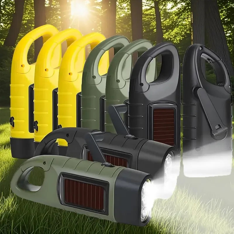 Solar Hand Crank Powered LED Flashlight Emergency Light Camping Tent Torch for Outdoor Hiking Survival Gear Portable