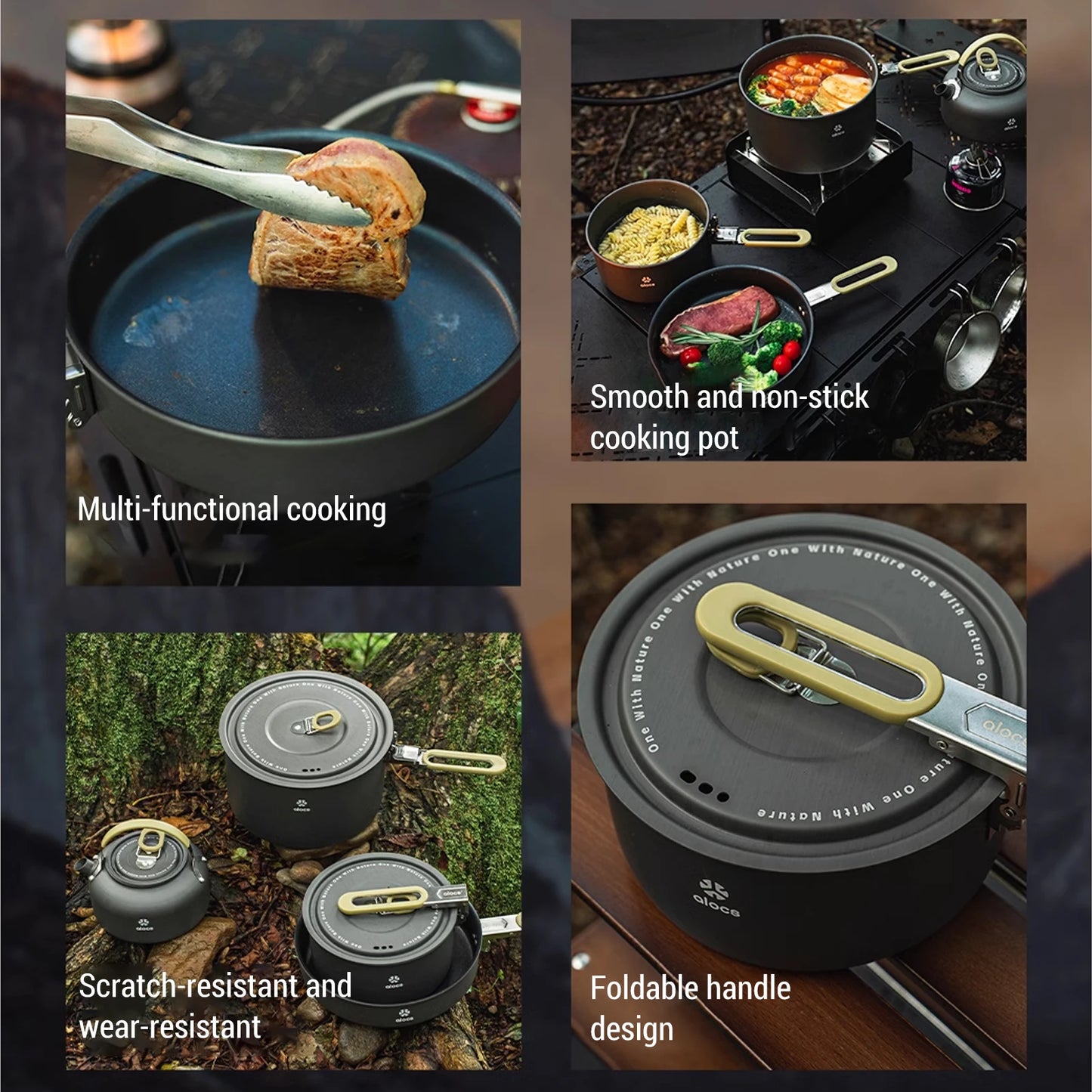 Camping Cookware Mess Kit Camping Cooking Pot Fry Pan and Kettle Set for Camping Backpacking