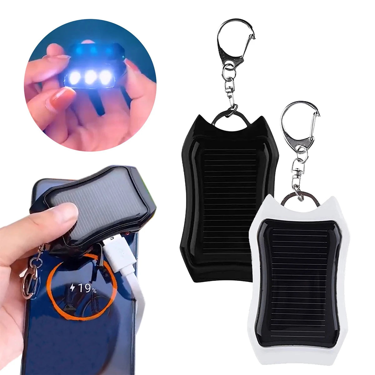 Solar Power Bank Keychain 1200mAh Portable Solar Keychain Charger with 3 LED Fast Charging Backup Power Bank For Cellphone MP3